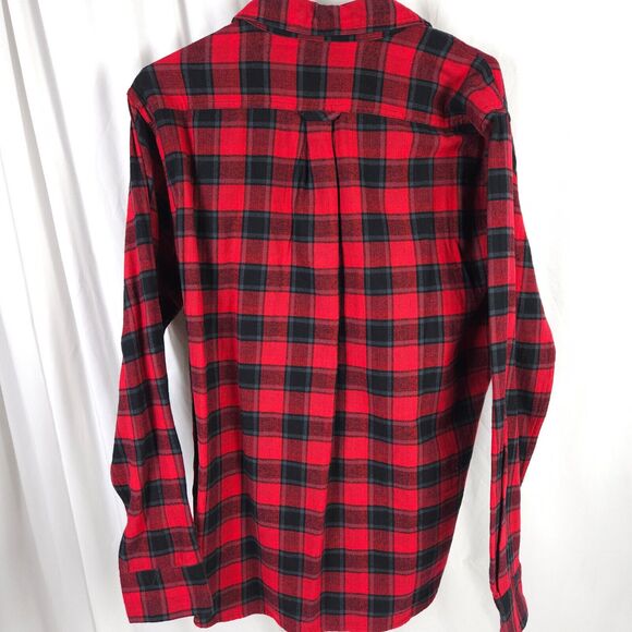 NWT Eddie Bauer Mens Medium Red Black Plaid Flannel Long Sleeve Button Up Shirt - Picture 2 of 7